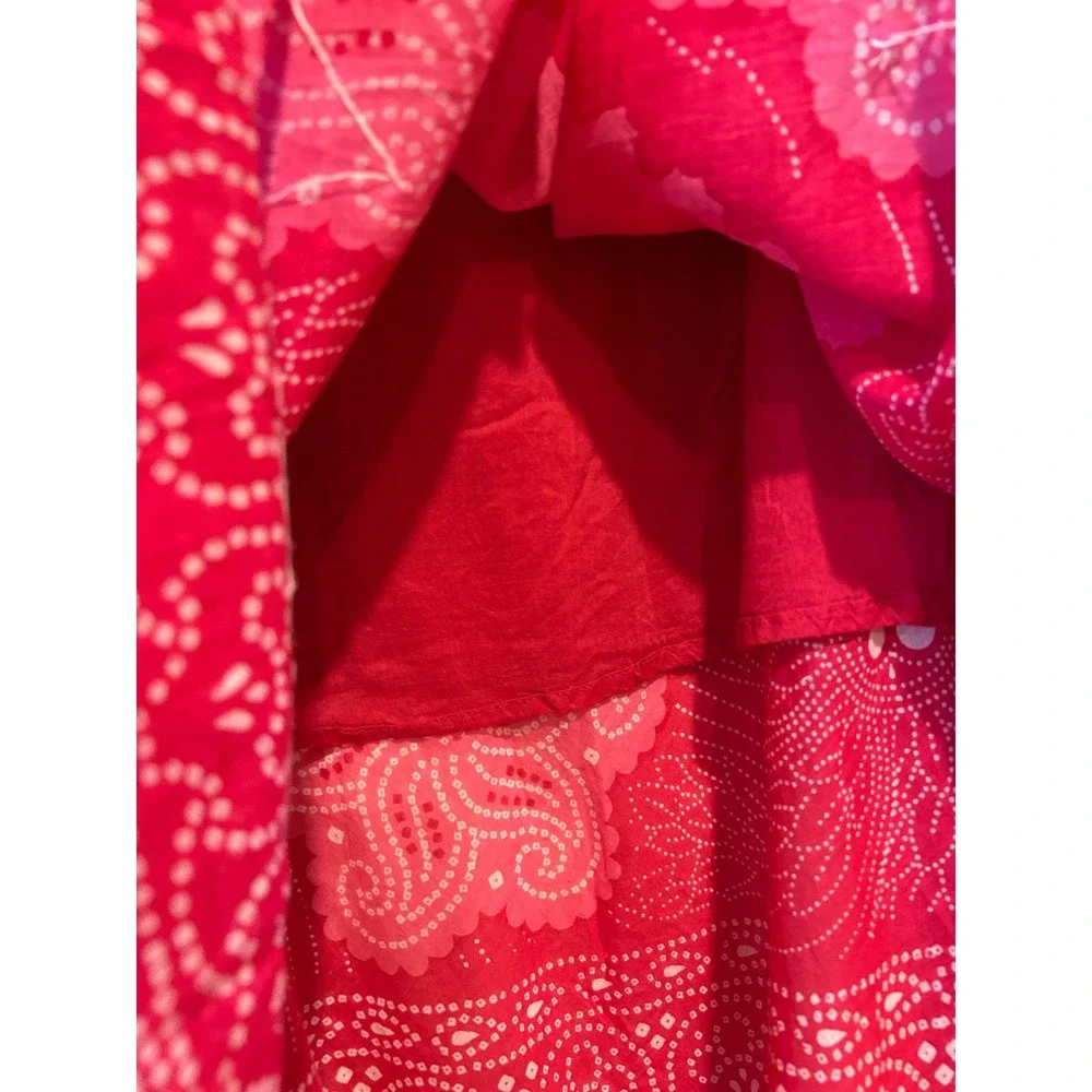 Overdrive Maxi Skirt Size M/L Pink Red Bandhani Print Mirrored Sequin Boho Gauze